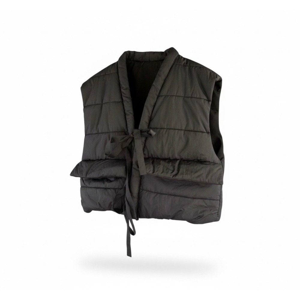 Rachel Roy Puffer Vest Women S Black Tie Front Quilted Cropped Flap Pockets